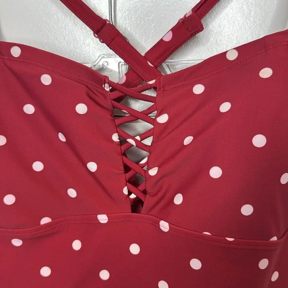 Torrid Disney Minnie Mouse Size 1X Red Polka Dot Retro Peplum One Piece Swimsuit - Picture 8 of 15